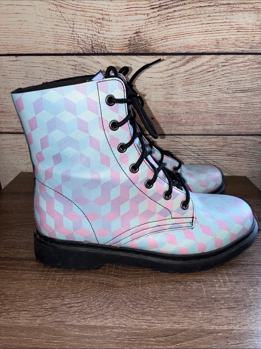 EUC Men’s 11 Electro Threads Pastel Geometric Combat Boots